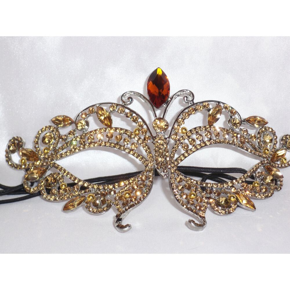 Gold topaz rhinestone mask, masquerade ball mask, costume ball prom bridal mask